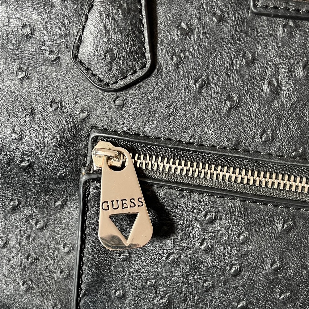 GUESS Black Textured Satchel with Front Zip Pocket - Picture 3 of 14